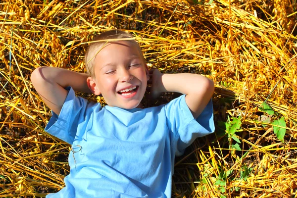 Boy in wheat field — Stock Photo, Image