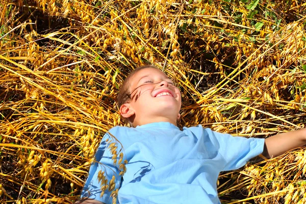 Niño en campo de trigo — Foto de Stock