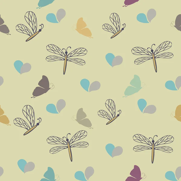 Patrón sin costuras con libélulas y mariposas — Archivo Imágenes Vectoriales