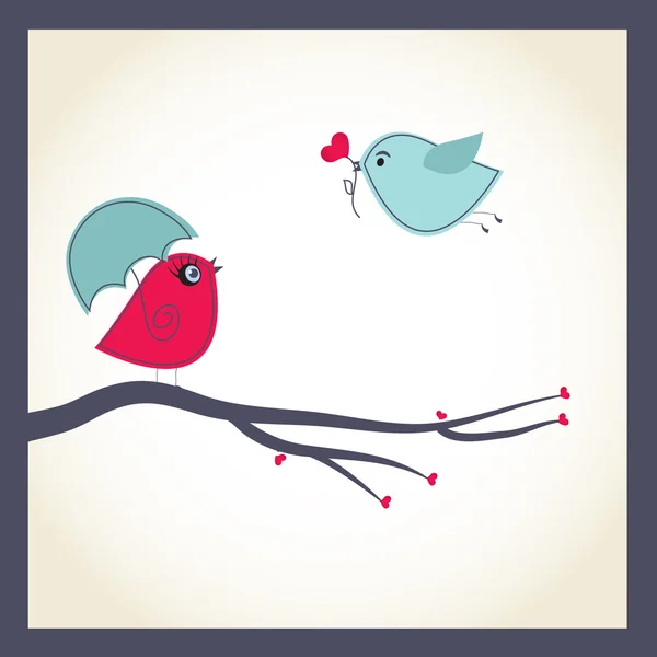 可爱矢量卡与鸟类夫妇 — 图库矢量图片