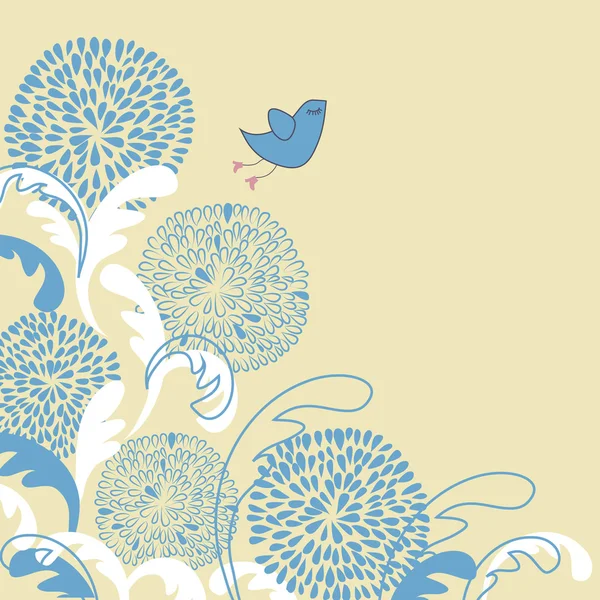 Květinové pozadí s roztomilý ptáček — Stockový vektor