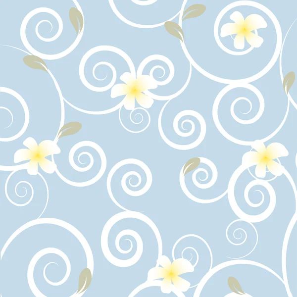 シームレスな花柄の白いプルメリアの花と花カード — ストックベクタ