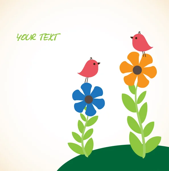 Ilustração de dois pássaros bonitos nas flores — Vetor de Stock