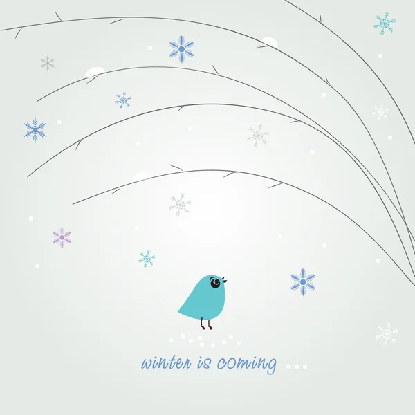 Winter illustration with cute bird — Stock Vector