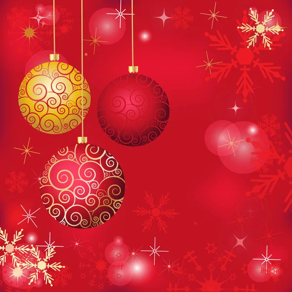Vánoční plakát s pozadí abstraktní sněhové vločky a tři zlaté koule — Stockový vektor