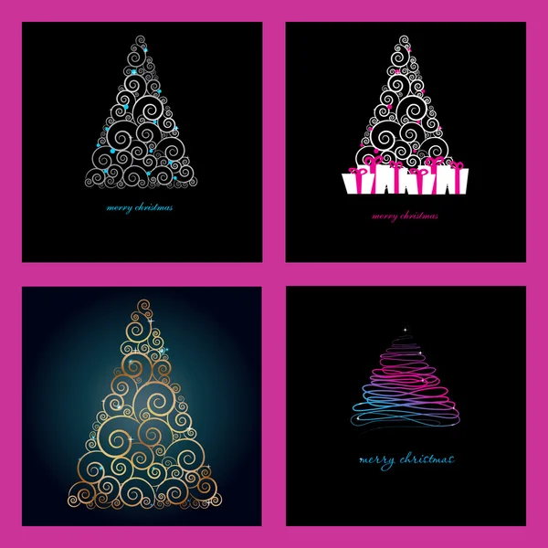 Ensemble de quatre belles cartes de Noël avec des arbres abstraits . — Image vectorielle