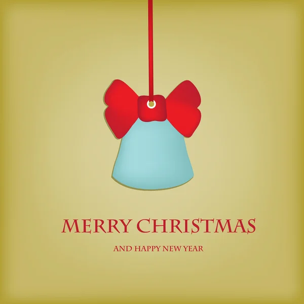 Вінтажна різдвяна листівка з синім дзвоном і червоним бантом — стоковий вектор