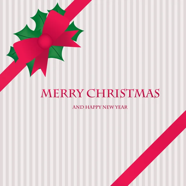 Cartão de Natal com baga azevinho e arco vermelho —  Vetores de Stock