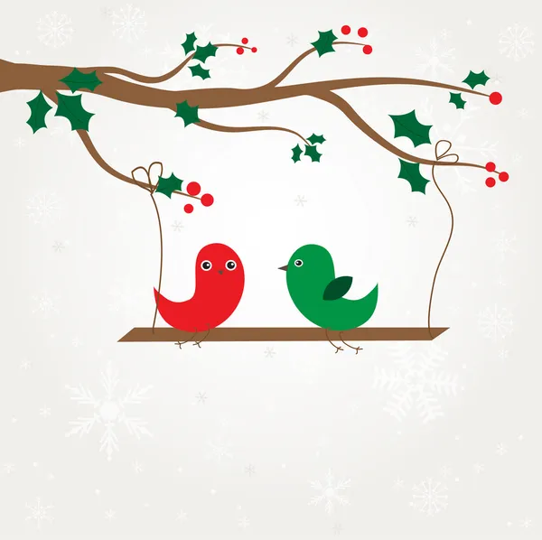 Cartão de saudação com bonito pássaros casal no amor — Vetor de Stock