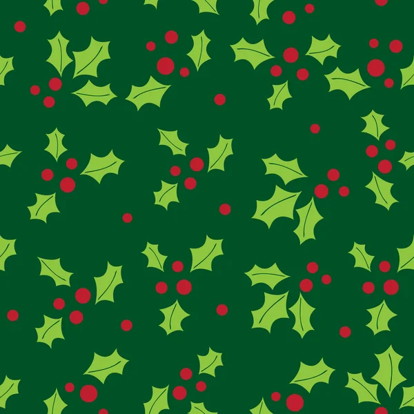 Seamless background with holly berry and snowflakes — Stock Vector
