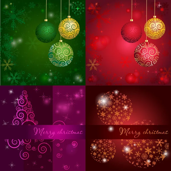 Cartão de Natal com árvore bolas douradas conjunto — Vetor de Stock