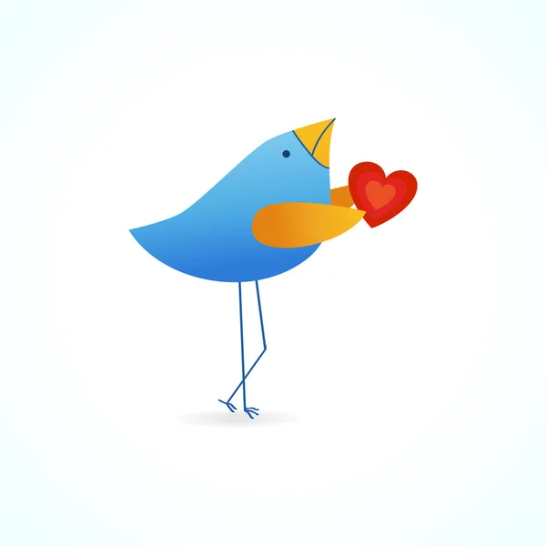 Mignon oiseau bleu avec coeur — Image vectorielle
