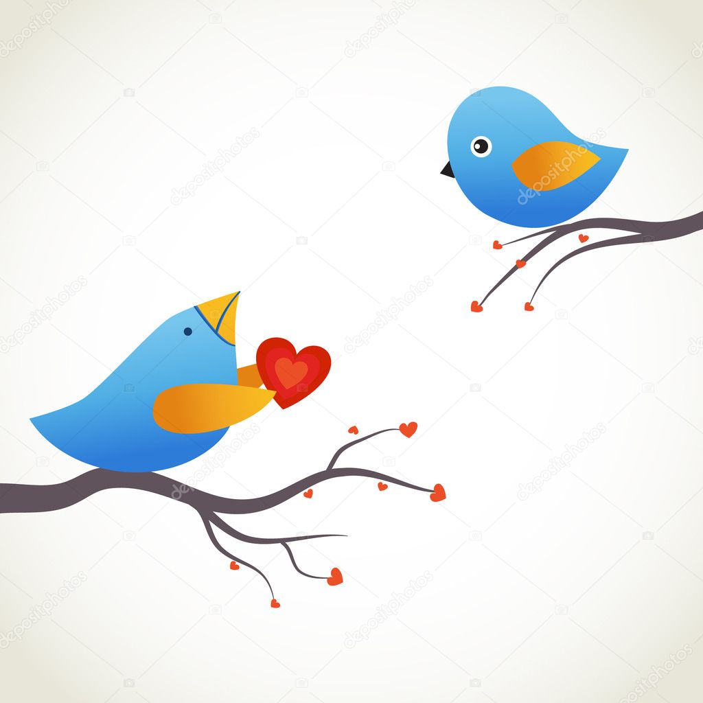 Cute blue birds on the love date