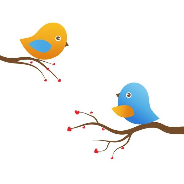 Deux oiseaux mignons sur les branches des arbres — Image vectorielle