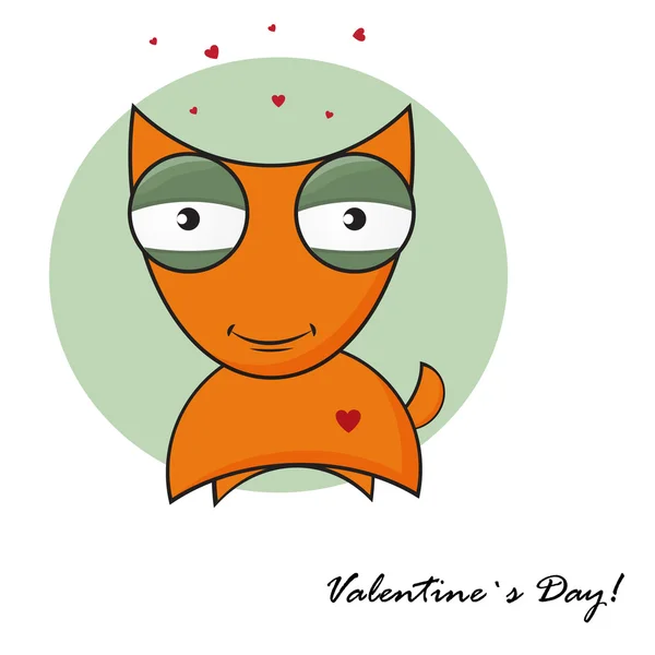 Mignon Renard Cœur Carte Valentines Vectorielles Dans Style Rétro — Image vectorielle