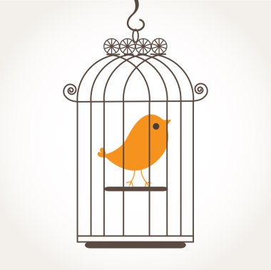 Cute alone bird in the birdcage. clipart