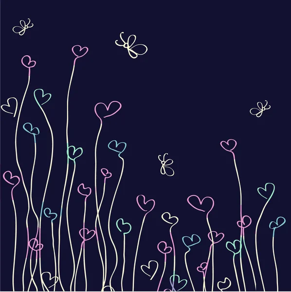 Hjärtan Blommor Valentines Kort — Stockfoto