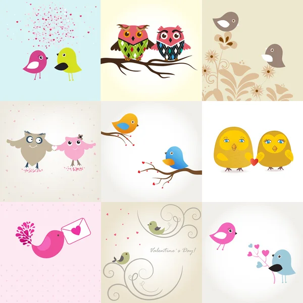 Bonita tarjeta de San Valentín con pareja de pájaros —  Fotos de Stock