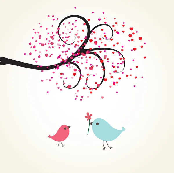 Kuşlar çift şirin Sevgililer günü kartı — Stok fotoğraf