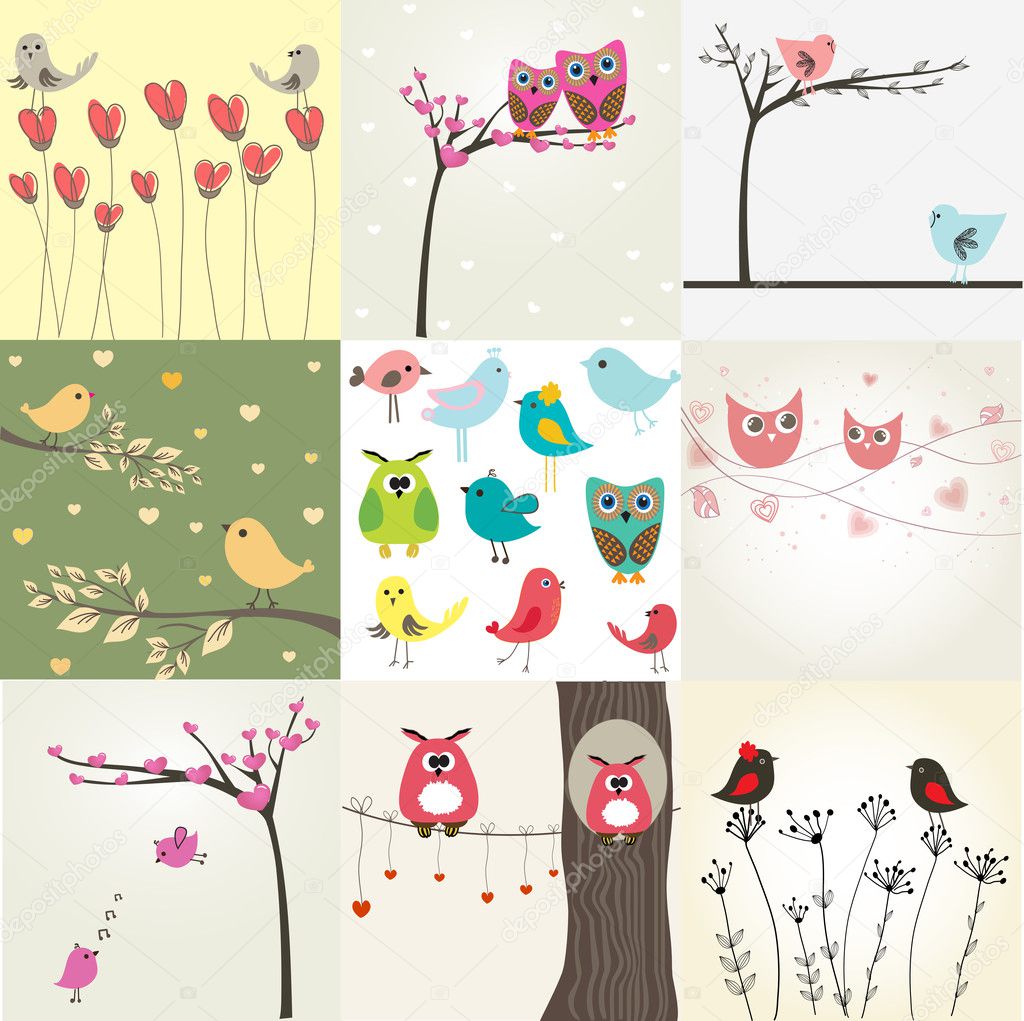 Cute valentines card with birds couple