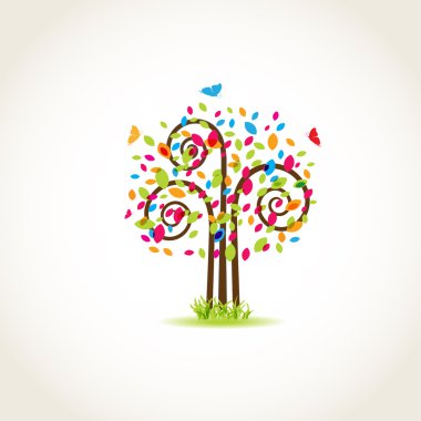 Colorful spring tree with butterflies clipart