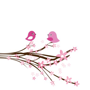 Spring card with birds on the trees clipart