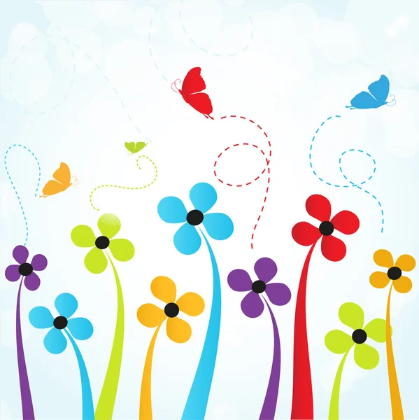 Hintergrund mit Blumen und Schmetterlingen — Stockfoto