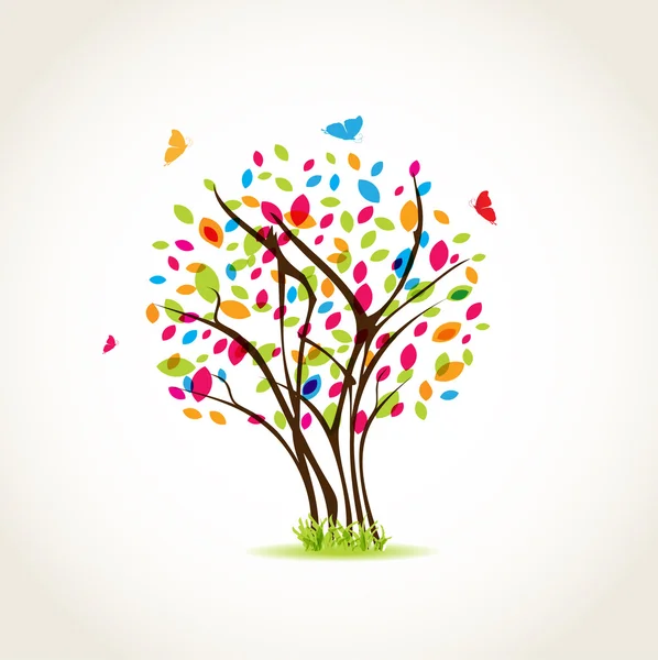 Árvore de primavera colorida com borboletas — Fotografia de Stock