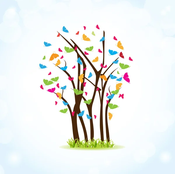 Árvore de primavera colorida com borboletas — Fotografia de Stock