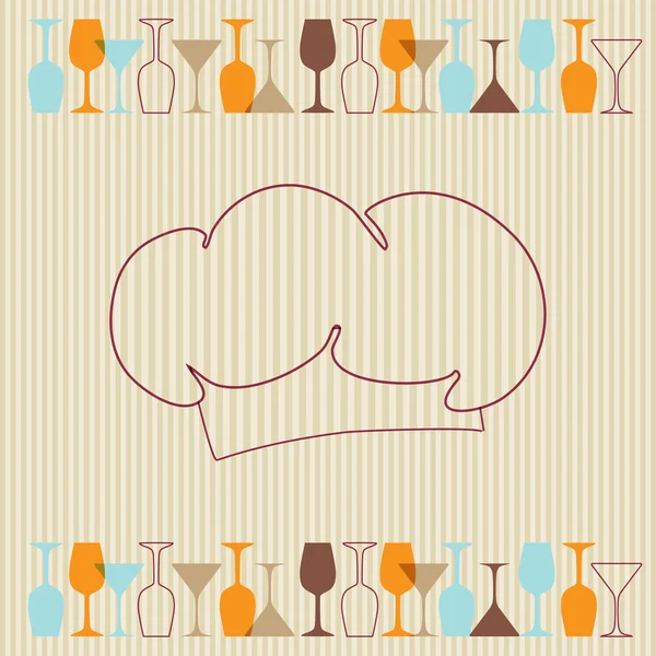 Restaurante fundo com garrafas, copos e chapéu principal — Fotografia de Stock