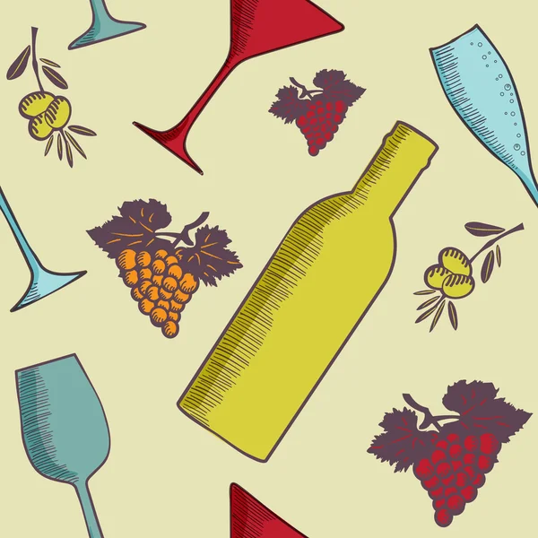 Урожай безшовний фон з пляшками вина та окулярами — стокове фото