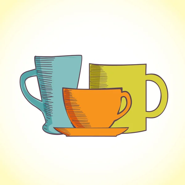 Hand-drawn illustration of coffee and tea mugs — Stock Photo, Image