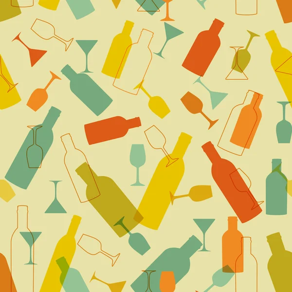 Fundo sem costura vintage com garrafas de vinho e copos — Fotografia de Stock