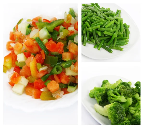 Salat aus frischem Gemüse, Brokkoli und grünen Bohnen. Stockbild