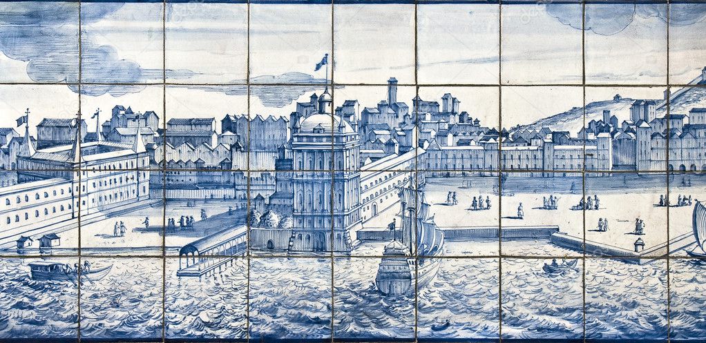 The view depicts the Royal Palace in front of the Tagus River.