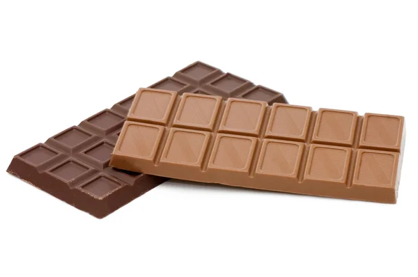 บล็อกช็อคโกแลตมืดแยกเหนือสีขาว — ภาพถ่ายสต็อก