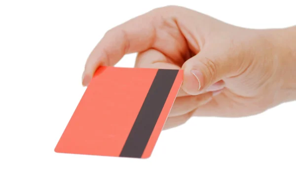 Πιστωτική κάρτα σε ένα γυναικείο χέρι — Φωτογραφία Αρχείου