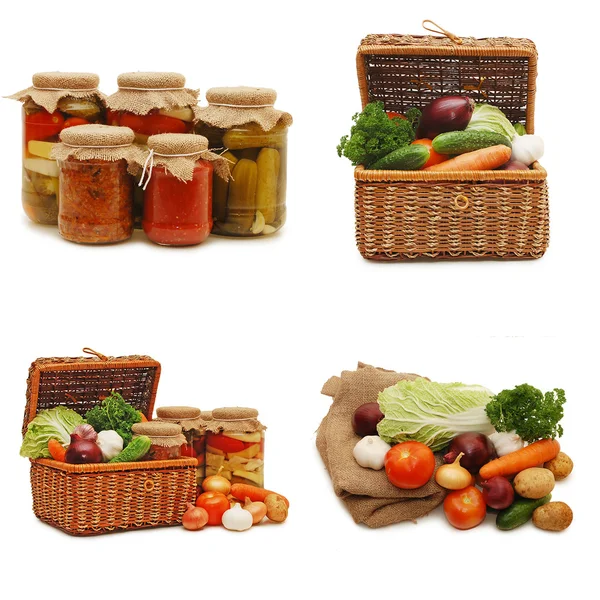 Fresh and tinned vegetables isolated on white — Stock Photo, Image