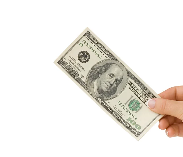 Mulher lança nota de dólar amassada — Fotografia de Stock