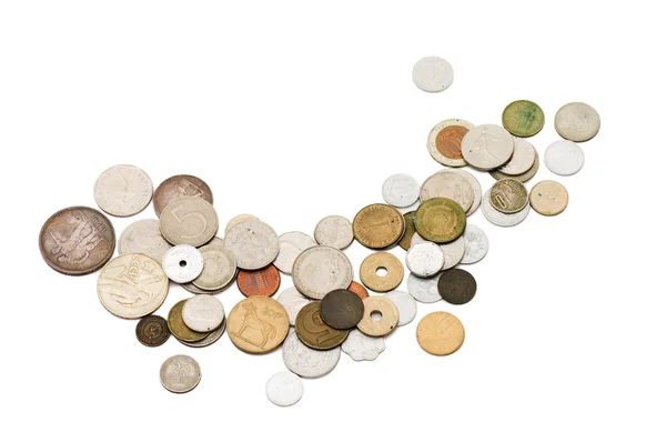 Alte Münzen isoliert auf weißem Hintergrund — Stockfoto