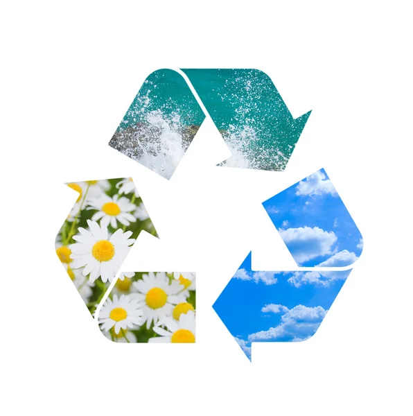 Signe conceptuel de recyclage avec des images de la nature — Photo