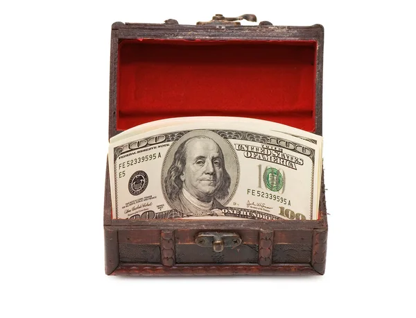 Geld in Schachtel isoliert auf weißem Hintergrund — Stockfoto