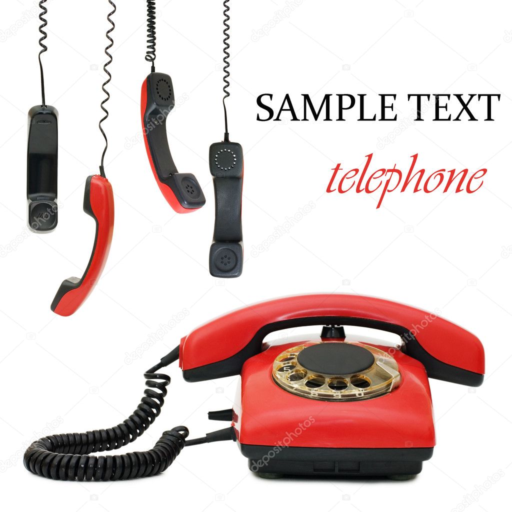 Red old telephone. Composite