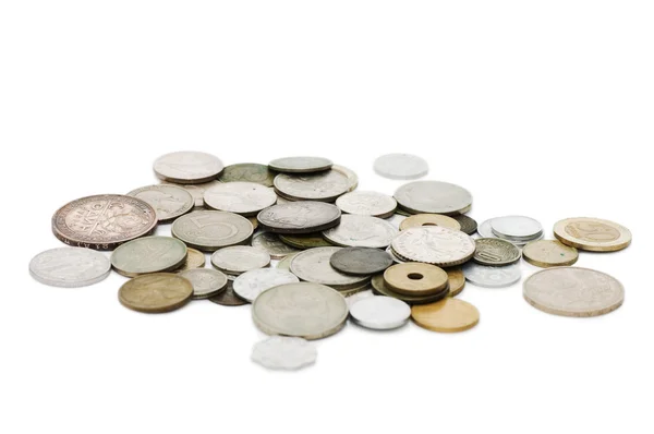 Monedas antiguas aisladas sobre fondo blanco — Foto de Stock