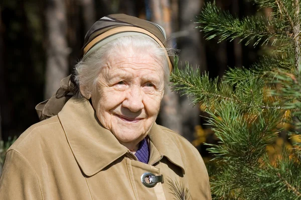 Yaşlı bir kadının açık havada güzel portre — Stok fotoğraf