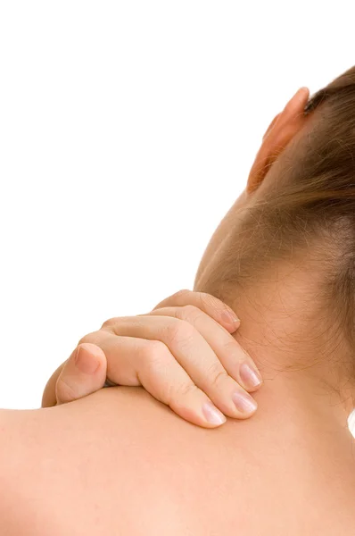 Боль в шее у женщины — стоковое фото