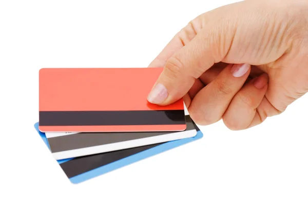 Bir kadın elinde kredi kartı — Stok fotoğraf