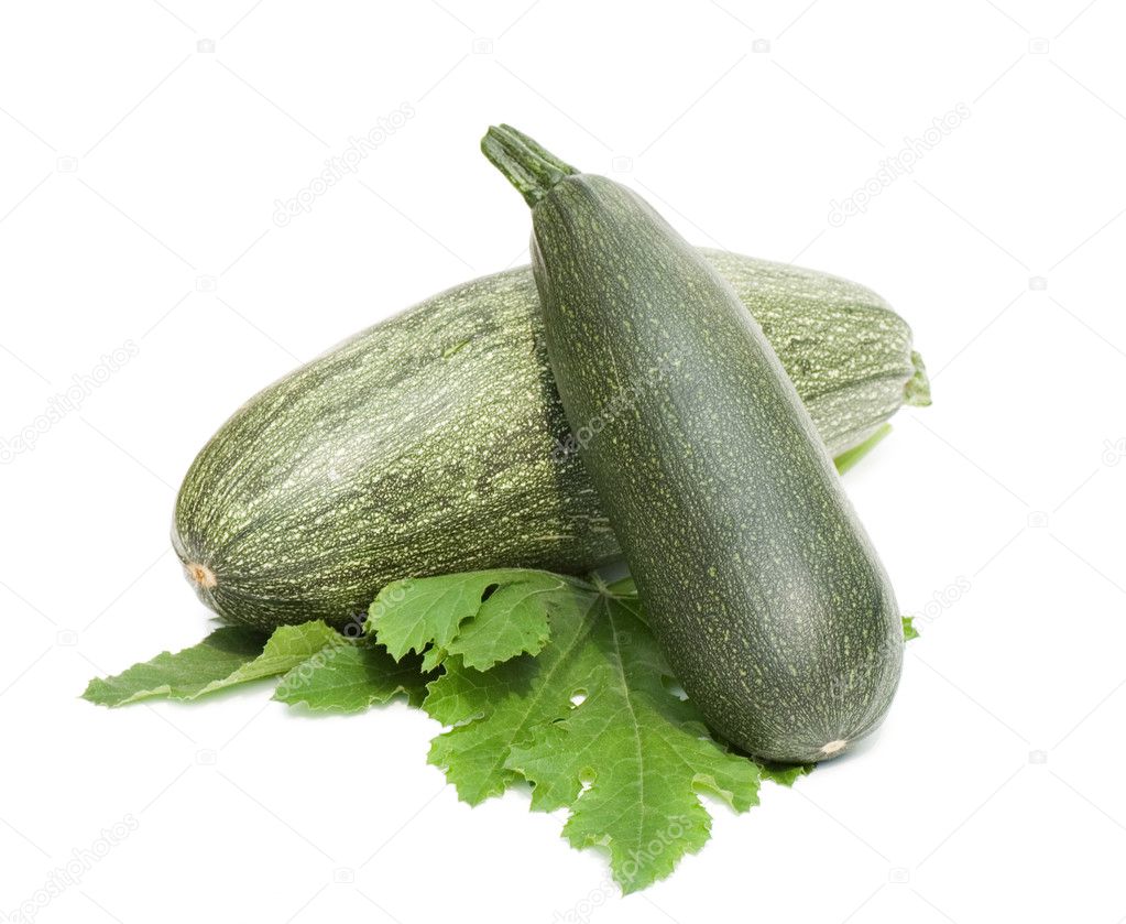Green vegetable marrow isolated on white background