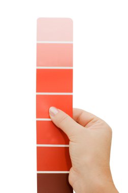 Woman hand pointing to a sample color chart