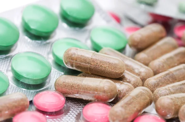 Embalagens de pílulas - fundo médico abstrato — Fotografia de Stock